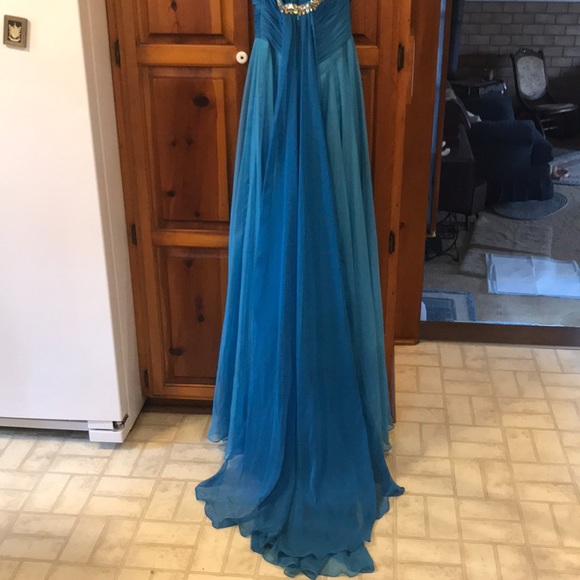 Turquoise chiffon prom/pageant dress - Picture 5 of 6